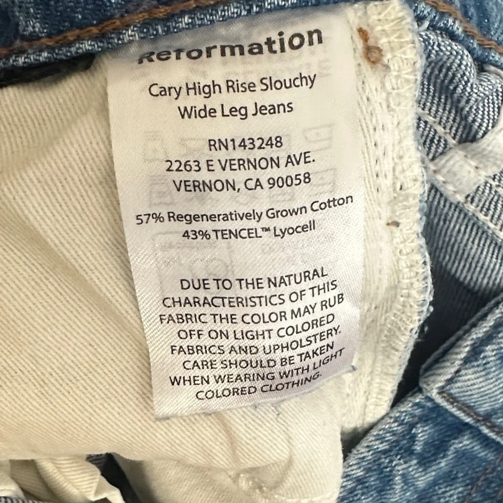 Reformation Cary High Rise Slouchy Wide Leg Jeans - Size 24 - with frayed hem